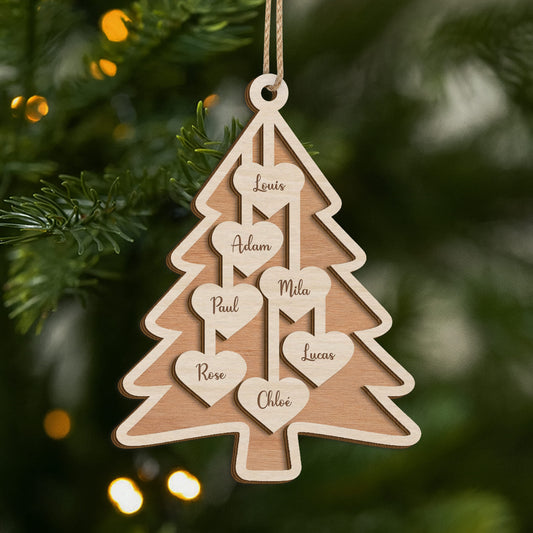 5672OFR1 ornement noel en bois a 2 couches personnalise famille avec prenom notre sapin avec coeur 5672o6zci