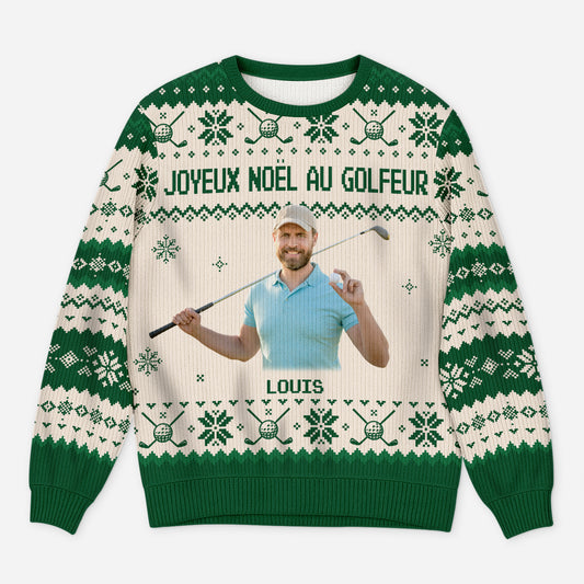 5686WFR1 pull moche personnalise avec photo joyeux noel au golfeur 5686wkmnb