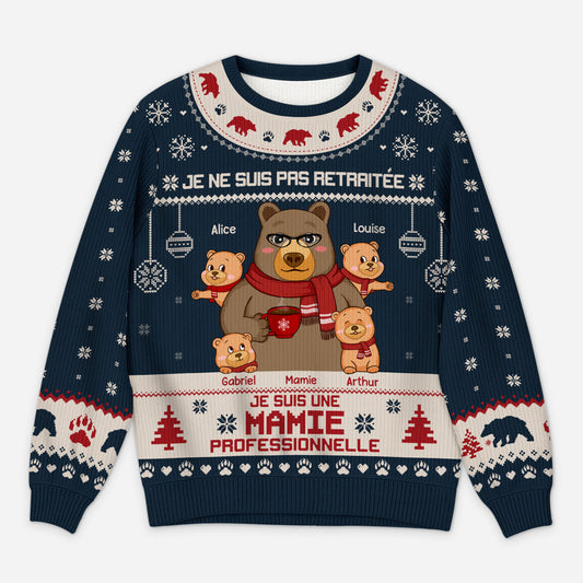 5722WFR1 pull moche de noel personnalise mamie papi la mamie nest pas retraite 5722w3lza