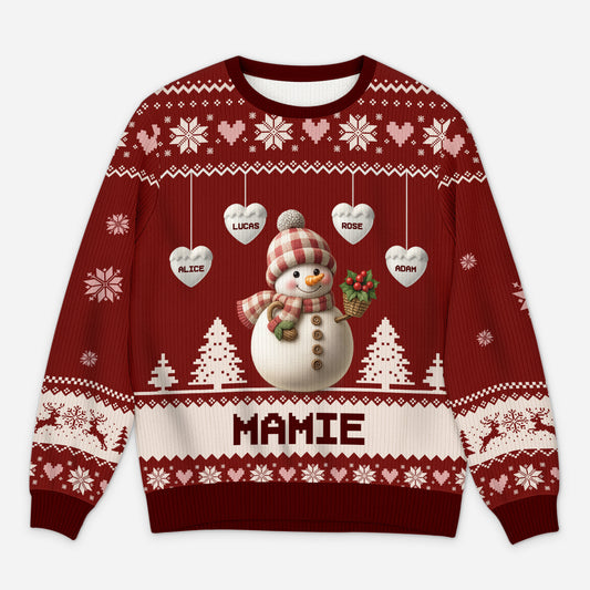 5771WFR1 pull moche de noel personnalise mamie bonhomme de neige 5771w8tza