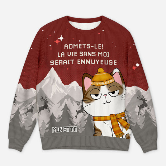 5784WFR1 pull moche de noel personnalise la vie serait ennuyeuse sans mon chat 5784wtlqd