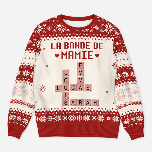 5794WFR1 pull moche de noel personnalise la bande a mamie avec mots croises 5794w