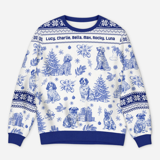 5799WFR1 pull moche de noel personnalise un noel de chien style toile bleue 5799wtmmc