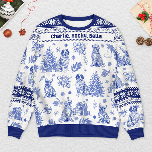 5799WFR2 pull moche de noel personnalise un noel de chien style toile bleue 5799wtmmc