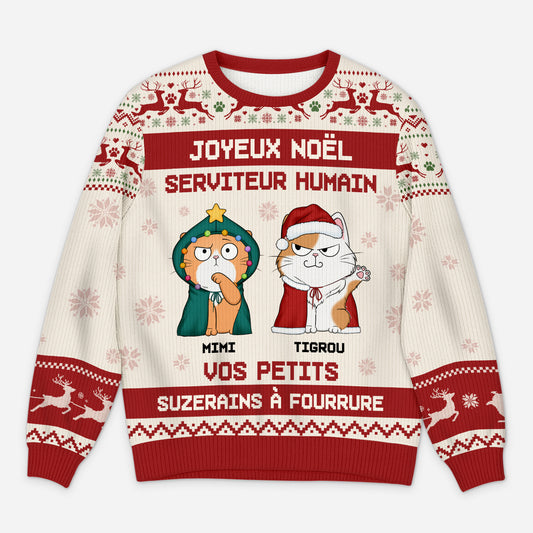 5819WFR1 pull moche de noel chat personnalise joyeux noel serviteur humain 5819w6zzd