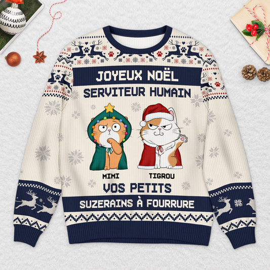 5819WFR2 pull moche de noel chat personnalise joyeux noel serviteur humain 5819w6zzd