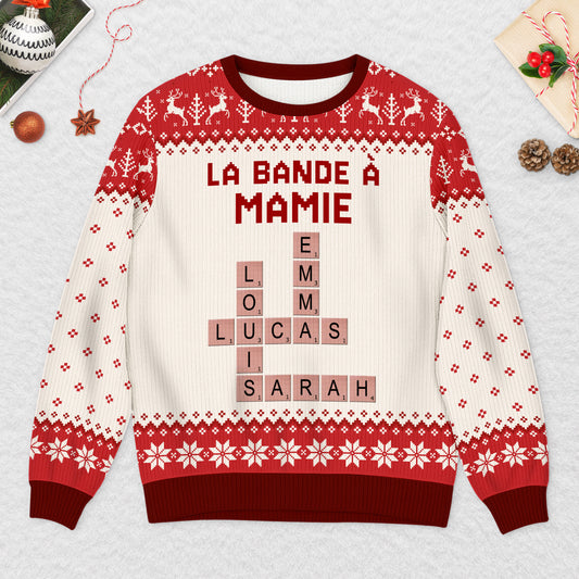 5827WFR2 pull de noel moche personnalise la bande a mamie papy avec mots croises 5827w6qna