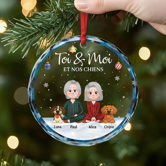 5896OFR2 ornement noel en verre personnalise couple toi moi et le chien 5896okv0c