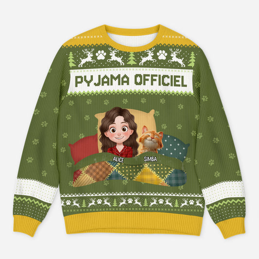 5947WFR1 pull de noel moche personnalise pyjama officiel avec chat 5947wklnd