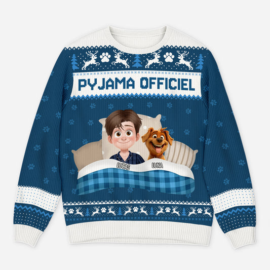 5947WFR1 pull de noel moche personnalise pyjama officiel avec chien 5947wklnc