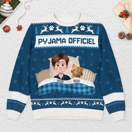 5947WFR2 pull de noel moche personnalise pyjama officiel avec chat 5947wklnd