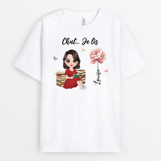 5952AFR1 t shirt personnalise pour les amoureux des livres chut je lis 5952ablca