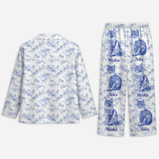 5970VFR2 pyjama personnalise maman chat style toile bleue 5970vkmtd