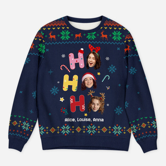 5991WFR1 pull moche famille personnalise avec photo ho ho ho joyeux noel 5991wktni