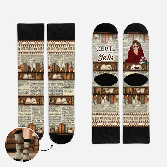 6050JFR1 chaussettes personnalisees pour homme et femme qui aiment les livres chut je lis style vintage 6050jkqta_c9efb0ba 5f20 4a3e b563 b02565970571