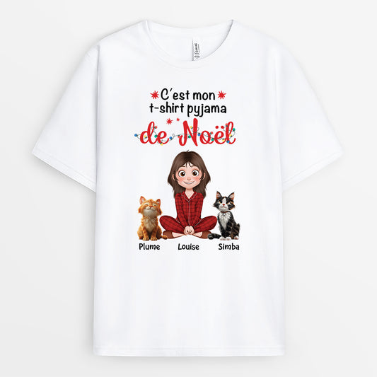 6063AFR1 t shirt personnalise avec chat pour femme et homme mon t shirt pyjama de noel 6063a8lnd