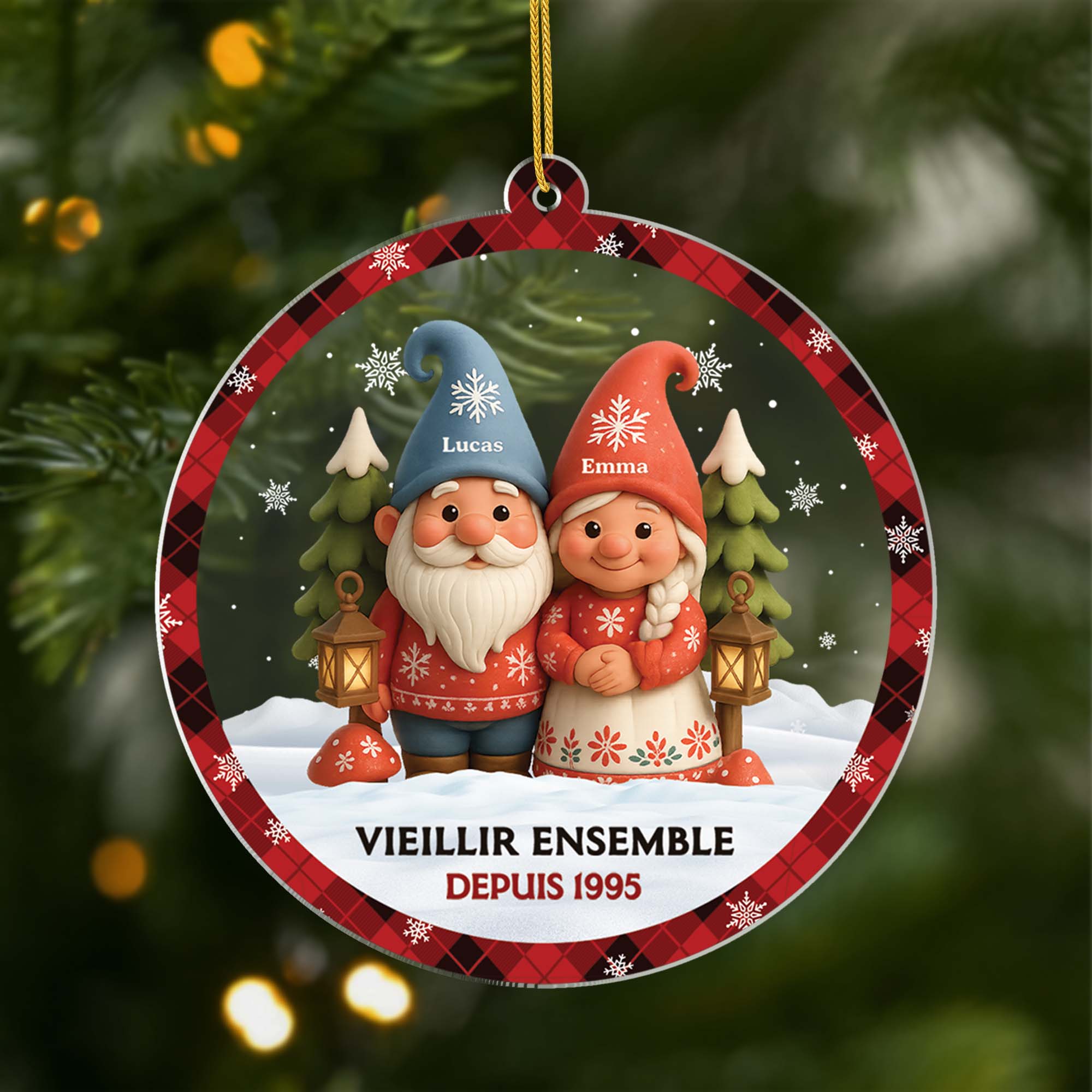 6087OFR1 ornement noel acrylique personnalise vieillir ensemble gnome couple 6087okl5g