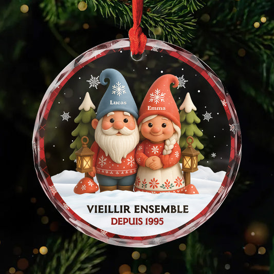 6087OFR1 ornement noel en verre personnalise vieillir ensemble gnome couple 6087okl5g
