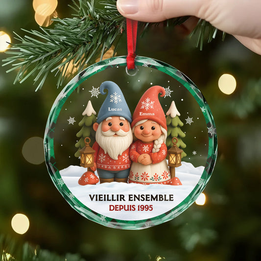 6087OFR2 ornement noel en verre personnalise vieillir ensemble gnome couple 6087okl5g