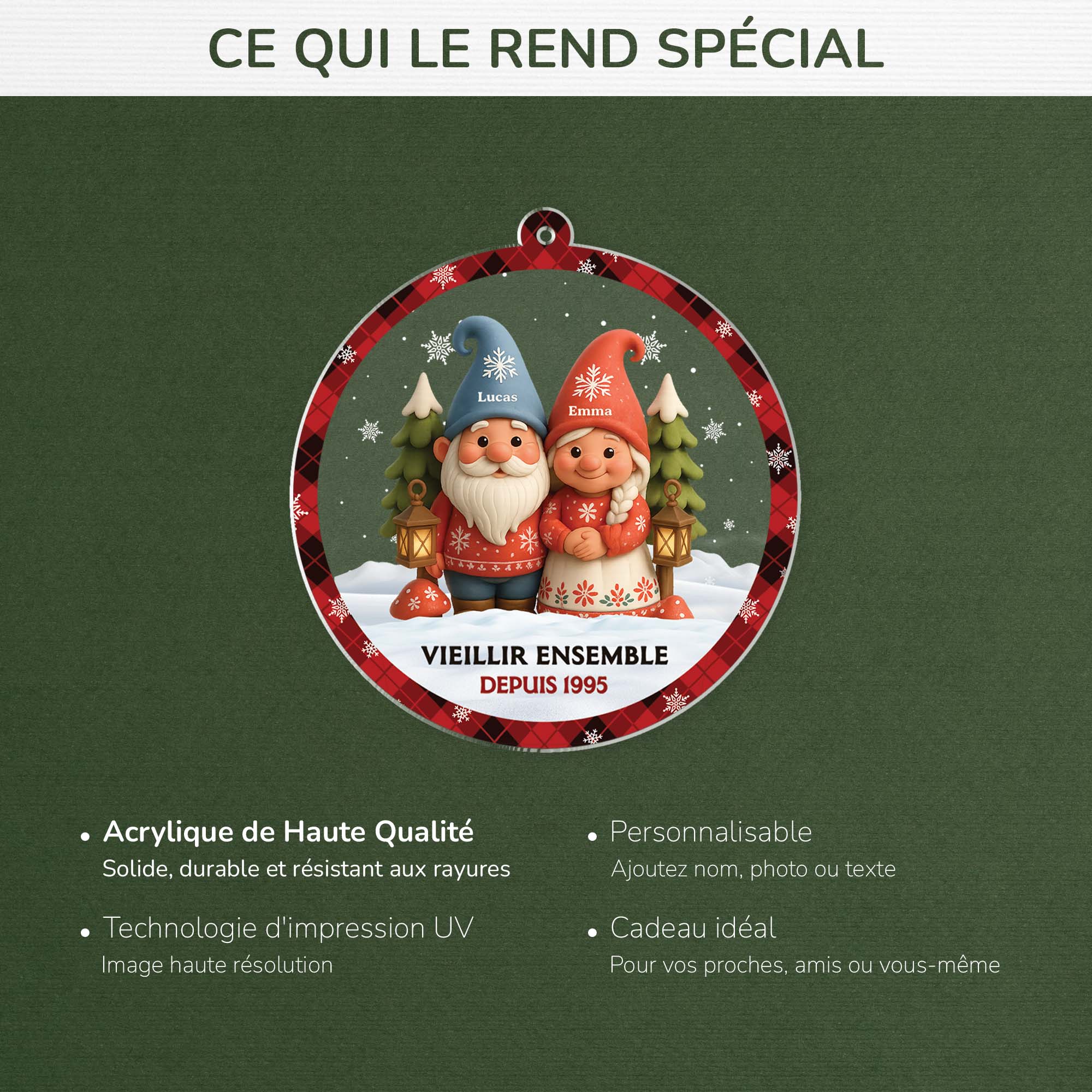 6087OFR4 ornement noel acrylique personnalise vieillir ensemble gnome couple 6087okl5g