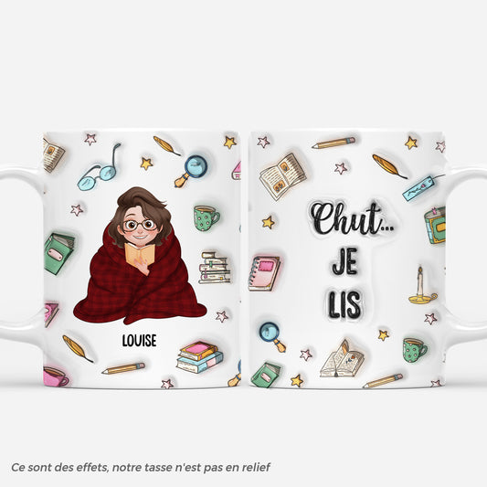 6107MFR1 mug personnalise pour femm et homme qui aiment les livres chut je lis 6107m3maa
