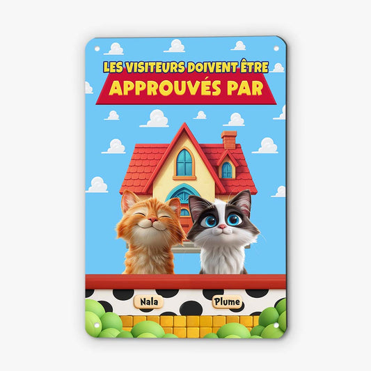 6126EFR1 plaque en metal personnalisee les visiteurs doivent etre approuves par chat 6126ekmzd