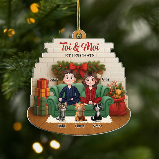 6168OFR1 effet dimpression 3d ornement noel acrylique personnalise couple toi et moi et nos chats 6168okhcd