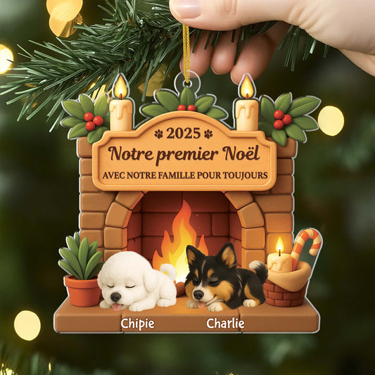 6225OFR2 effet dimpression 3d ornement acrylique personnalise premier noel chien avec ma famille pour toujours 6225o8ttc