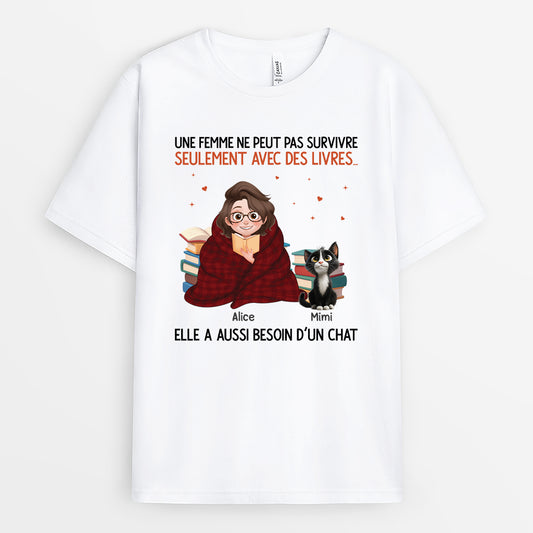 6271AFR1 t shirt personnalise elle a besoin des livres et de chats 6271atlzd_1