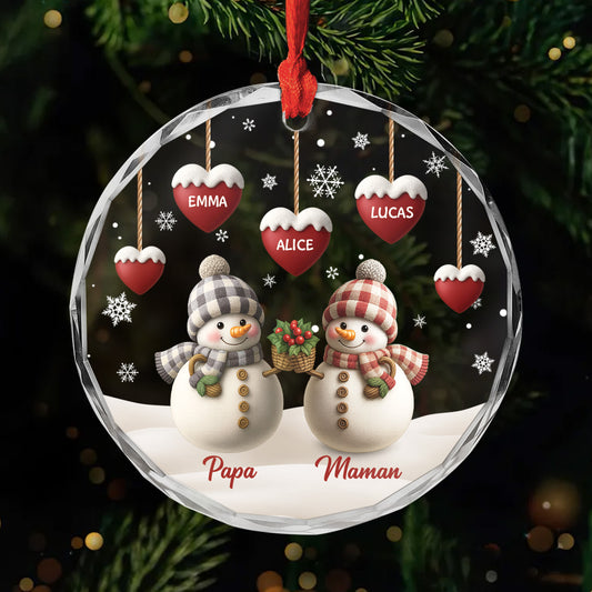 6309OFR1 ornement noel en verre personnalise famille bonhomme de neige avec coeur 6309o8t5i
