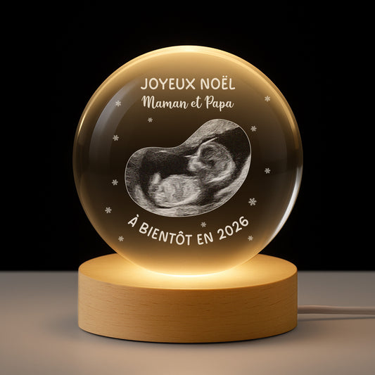 6312LFR1 veilleuse boule de cristal personnalisee avec photo echographique joyeux noel maman papa de bebe 6312l3m5a