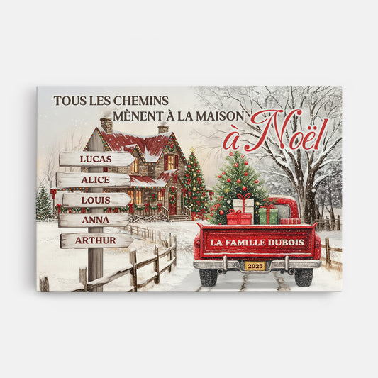 6340CFR1 toile personnalisee famille avec prenom tous les chemins menent a la maison a noel 6340cttni