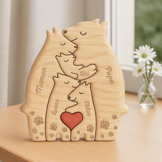 6403QFR2 puzzle en bois personnalise pour parents et grands parents famille ours avec patte 6403q8hai