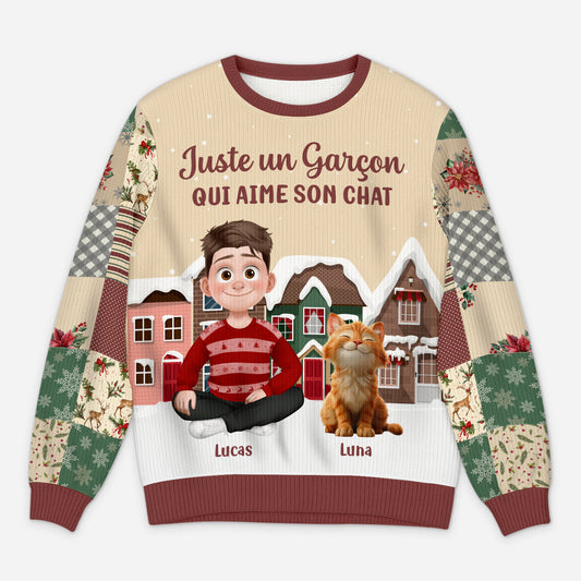 6405WFR1 pull de noel moche personnalise juste une fille qui aime son chat 6405wtvzd