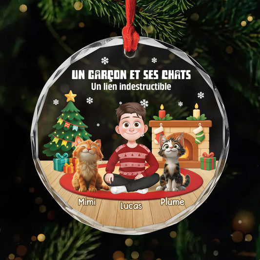 6454OFR1 ornement en verre personnalise un garcon et ses chiens a noel 6454okltd_1