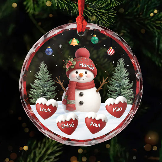 6461OFR1 ornement noel en verre personnalise papy mamie bonhomme de neige avec coeur rouge 6461o3pca