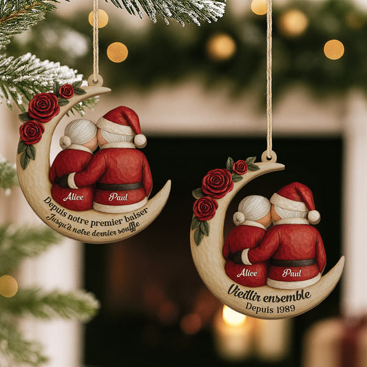 6512OFR1 effet dimpression 3d ornement noel en bois a 1 couche personnalise couple de pere noel depuis notre premier baiser 6512o3lzg_2