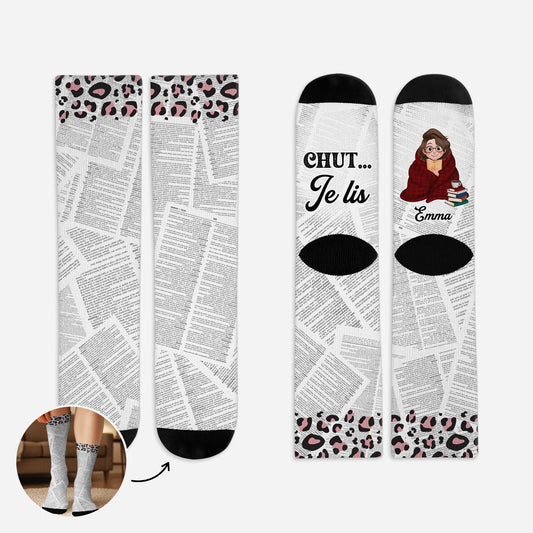 6606JFR1 chaussettes personnalisees juste une fille qui aime livres 6606j