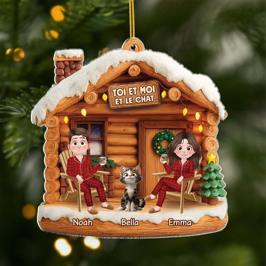 6638OFR1 effet dimpression 3d ornement noel acrylique personnalise couple toi moi et le chat 6638otyad