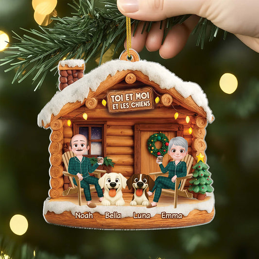 6638OFR2 effet dimpression 3d ornement noel acrylique personnalise couple toi moi et le chien 6638otyac