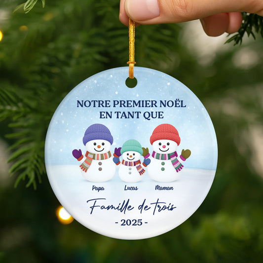 6773OFR2 ornement ceramique personnalise premier noel de famille bonhomme de neige 6773otzni