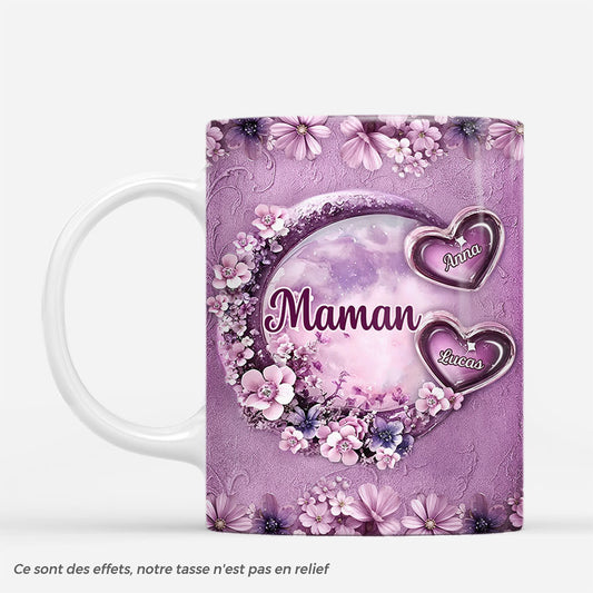 7097MFR1 effet dimpression 3d mug personnalise pour maman mamie la lune et fleurs 7097m3tta