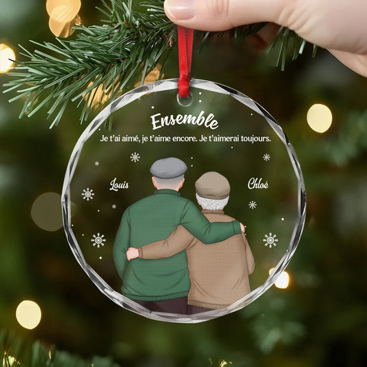 7160OFR2 ornement noel en verre personnalise couple avec photo ensemble de notre premier baiser 7160otl5g