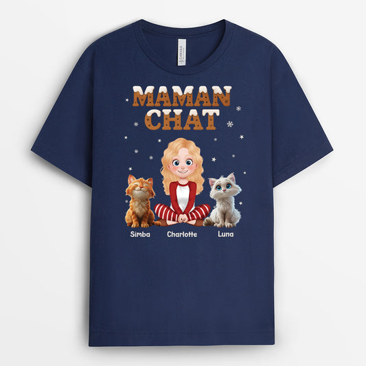 7216AFR2 t shirt personnalise de noel maman chat biscuit 7216atyzd