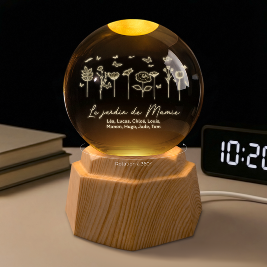 7277LFR1 veilleuse boule de cristal 3d personnalisee le jardin de mamie maman 7277l5l5a