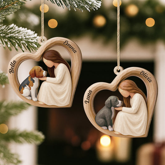7337OFR2 ornement noel en bois a 1 couche personnalise amour entre une fille et son chien 7337o3h5c