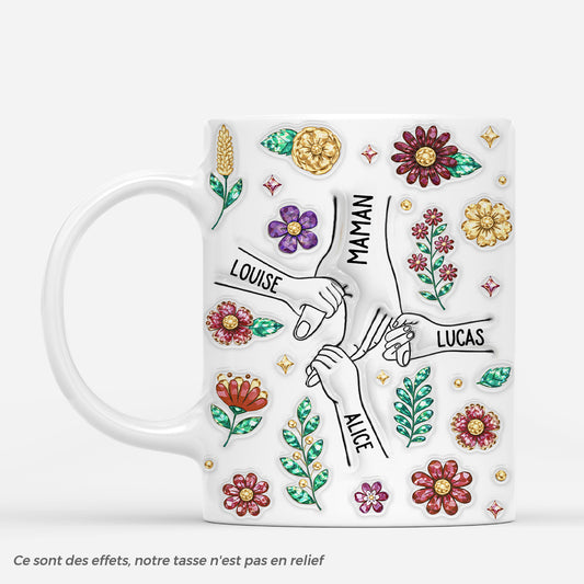 7485MFR1 effet dimpression 3d mug personnalise maman mamie fleurs et enfants 7485m