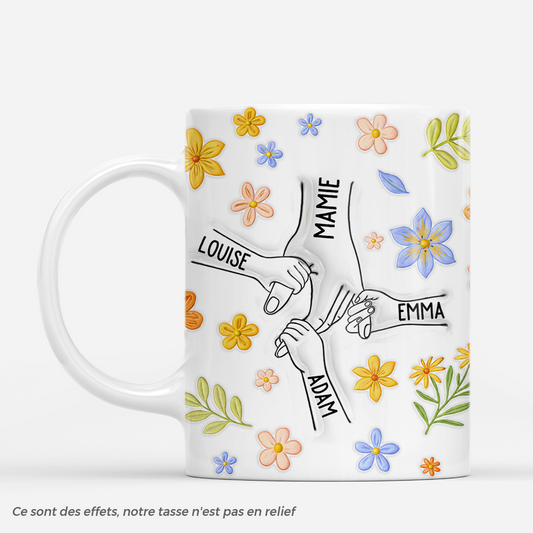 7488MFR1 effet dimpression 3d mug personnalise avec fleurs la main de mamie maman 7488m6faa