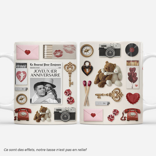 7546MFR1 effet dimpression 3d mug personnalise couple avec photo joyeux 1er anniversaire 7546mtlzg