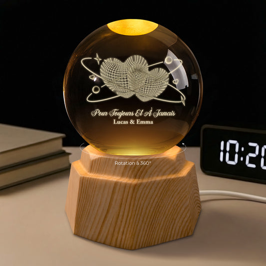 7552LFR1 veilleuse boule de cristal 3d personnalisee couple toi et moi avec coeurs 7552l3qmg